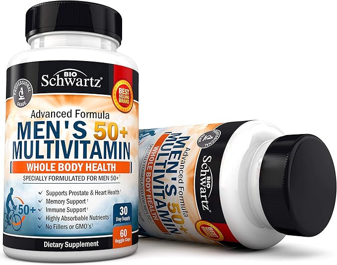 Once Daily Multivitamin for Men 50 and Over - Supplement for Heart Health Support - with Zinc, A, B, C, D3, E Vitamins - for Memory & Brain Health Support - Designed for Whole Body Health - 60 Count