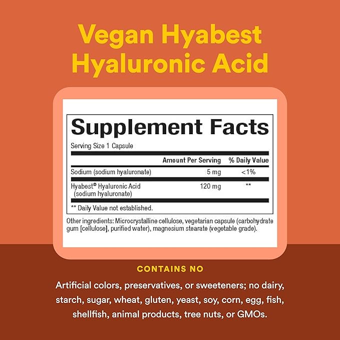 Natural Factors - Hyabest Hyaluronic Acid, Supports Healthy Joints & Skin, 60 Vegetarian Capsules