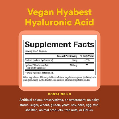 Natural Factors - Hyabest Hyaluronic Acid, Supports Healthy Joints & Skin, 60 Vegetarian Capsules