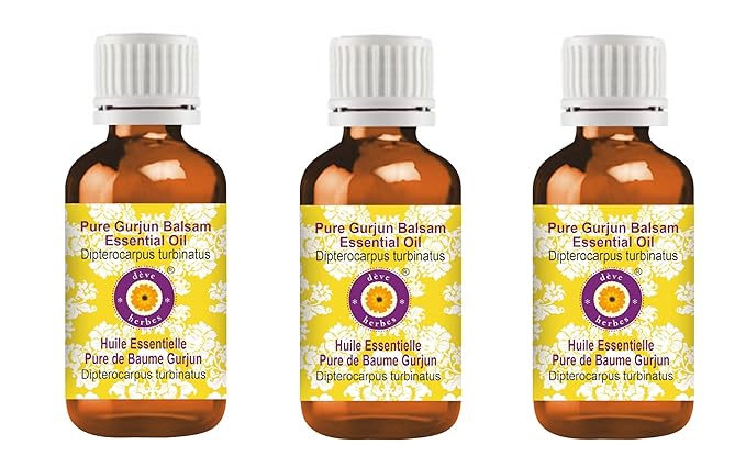 Deve Herbes Pure Gurjun Balsam Essential Oil (Dipterocarpus turbinatus) Steam Distilled (Pack of Three) 100ml X 3 (10 oz)