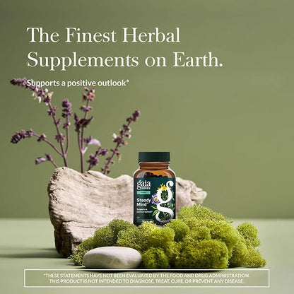 Gaia Herbs Steady Mind - Supplement Support with Herbs Traditionally Used for Stress Relief* - with St. John's Wort, Passionflower, Vervain & Oats - 60 Vegan Liquid Phyto-Capsules (60 Servings)