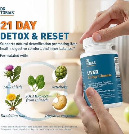 Dr. Tobias Liver 21 Day Cleanse - Herbal Liver Detox Cleanse with Milk Thistle Dandelion Root & Artichoke Extract | Supports Liver Health & Digestion (63 Vegetarian Capsules (126 Count (Pack of 2))