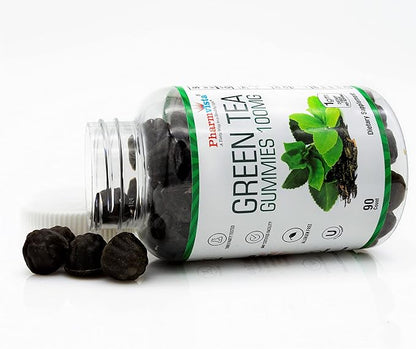 Pharmvista Green Tea & Peppermint Gummies 100mg - Gluten Free, Non-GMO, Antioxidant/Mineral Rich Supplement - 90 Count
