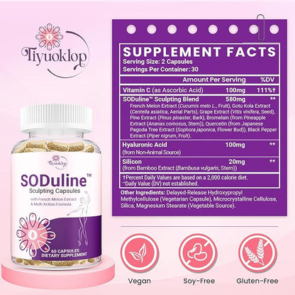 Anti Cellulite Supplement, SODuline™ Sculpting Capsules with French Melon SOD & Phyto Beadlets, Cellulite Reduces, Cellulite Remover for Legs, Skin Smoothing & Thighs, Collagen Supplements, 60 Caps