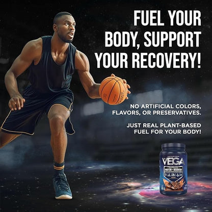 Vega Sport Vegan Protein Powder + Recovery - 30g Plant Based Protein per Serving, Mocha, 19 Servings, 5g BCAAs, Probiotics, NSF Certified, for Shakes & Smoothies, 1.8lbs (Packaging May Vary)