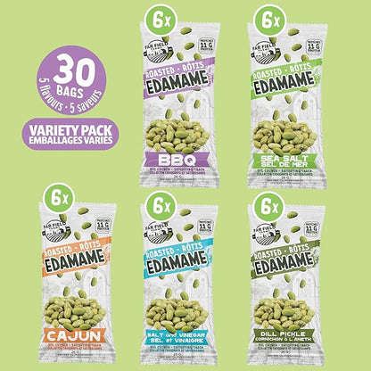 Far Field Crunchy Edamame Beans, Variety Pack, Low Calorie, Healthy Snack for Kids & Adults, 11 g of Protein per Bag, Vegan, Low Carb, 0.9 oz - 30 Single Serve Snacks