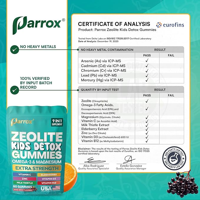 Zeolite Kids Gummies, 9-in-1 with Zeolite, Omega-3, Magnesium, Elderberry, Vitamin C, Milk Thistle, Vitamin D3, Zinc, B12 – Sugar-Free (60 Gummies – Mixed Berry Flavor)