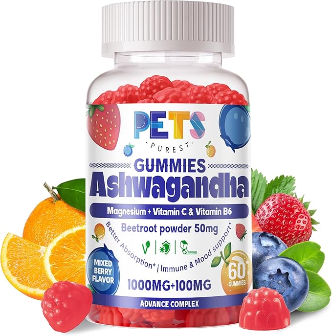 Ashwagandha Gummies & Vitamin D3 Gummies 60 Count - Organic Aswangdha Supplement for Improve Sleep, Stress Relief & Mood Calm(Mixed Berry, Vegan, Plant Based,Gluten-Free & Gelatin Free)-1pack