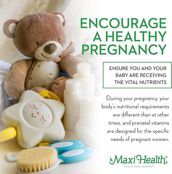 Maxi Health Prenatal Vitamins for Women – One Daily Prenatal Vitamins with Iron, Folate, Choline, Vitamin D3, and Essential Nutrients – High Absorption Supplement – 120 Day Supply