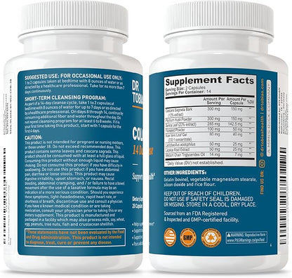 Dr. Tobias Colon Cleanse - Constipation Relief & Gut Health Support for Women & Men | 14 Day Colon Cleanser for a Gentle Colon Detox & Gut Flush - 4 Bottles of 28 Capsules