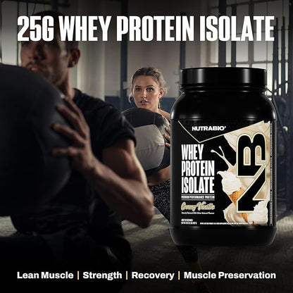 NutraBio 100% Whey Protein Isolate Protein Powder, 25g Protein with Complete Amino Acid Profile, Non-GMO, Soy & Gluten Free, Low Carb, Low Calorie Whey Protein Powder, Creamy Vanilla, 2 Lbs