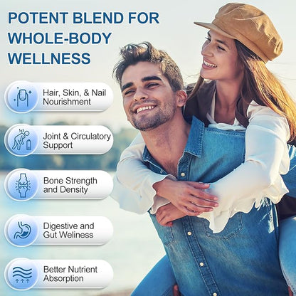 BEWORD Multi Collagen Softgels for Women & Men, 60 Capsules - Type I,II,III,V,X Hydrolyzed Collagen w/Vitamin C & Hyaluronic Acid - Supports Skin, Hair, Nails, Joints - Grass-Fed, Non-GMO, 1 Pack