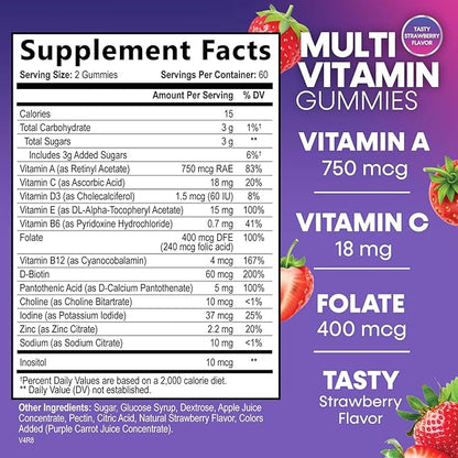 Multivitamin Gummies for Adults - Daily Adult Multivitamins Gummy with Vitamins A, C, D, B12 for Women & Men, Immune Support Gummy Multivitamins Supplement, Adult Multi VIT Vitamin - 120 Gummies