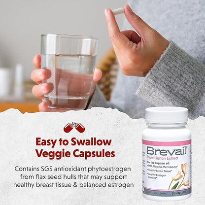 Brevail Plant Lignan Extract Capsules, Proactive Breast Health Supplement with 50 mg SDG Lignans from Flax Seed Hulls for Healthy Estrogen Balance and PMS Mood Support Pills, 30 Count