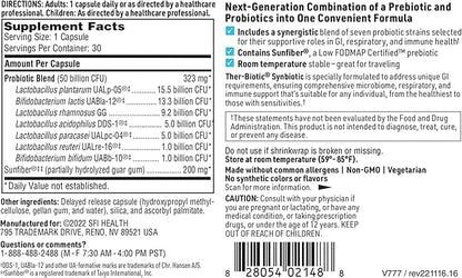 Klaire Labs SFI Health Ther-Biotic Synbiotic - Prebiotics and Probiotics for Women & Men - 50 Billion CFU Probiotic Capsules with Sunfiber - Digestive Health and Immune Support (30 ct)