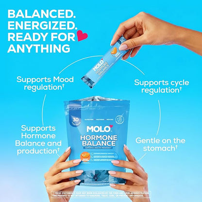 MOLO Hormone Balance for Women – ALA for Cycle Regulation, Magnesium & Zinc for Mood Support and Hormone Balance - 30 Stick Packs with Sweet Orange Flavor – Vegetarian, Gluten-Free & Non-GMO