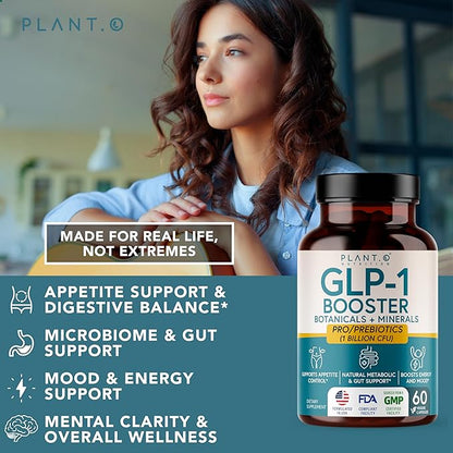 PLANT.O NUTRITION GLP-1 Supplement All in One Appetite Control Metabolic & Gut Support for Men and Women with Pre & Probiotics, Berberine, Cinnamon & Botanicals | 1 Billion CFU – 60 Veggie Capsules