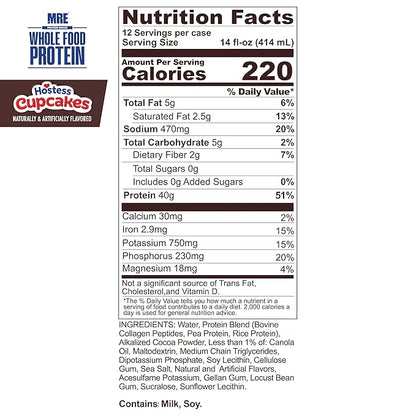 REDCON1 MRE Ready to Drink Protein Shakes Hostess™, Cupcakes - Lactose Free RTD Protein Made with Real Whole Food Protein Blends - Easy to Digest Nutritional Shake (12 Pack)