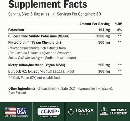 Glucosamine Chondroitin MSM – Joint Support Supplement for Women and Men with Glucosamine Sulfate 1500 mg, Chondroitin and MSM – for Cartilage, Joint Health and Flexibility – 180 Capsules, Vegan