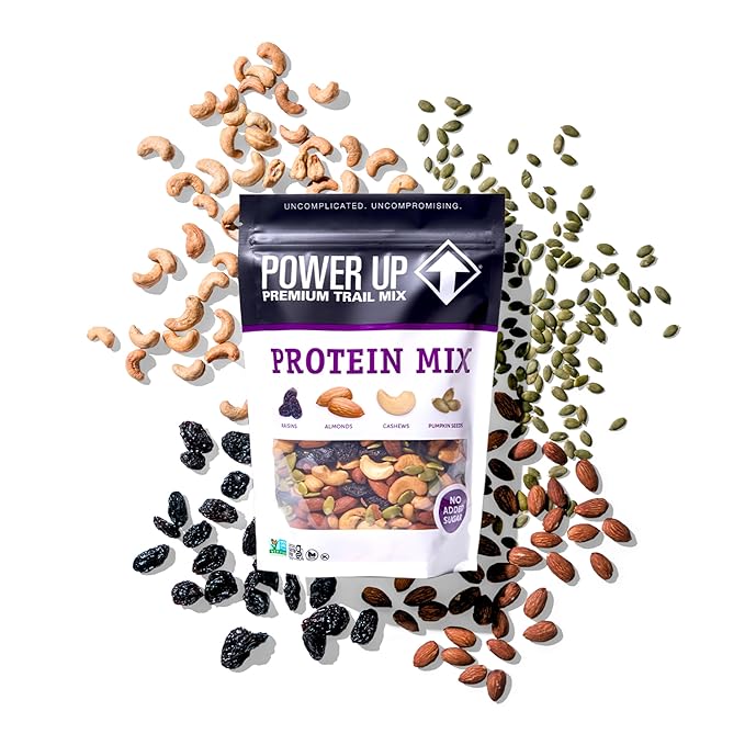 Power Up Premium Trail Mix - Protein Packed 14oz, No Added Sugar, Made Without Peanuts, Gluten Free, Vegan, Non-GMO