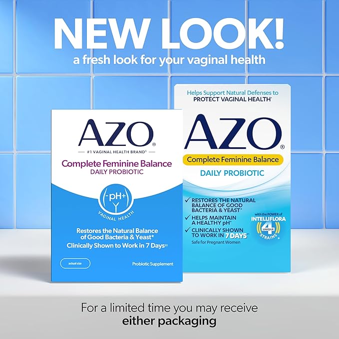AZO Complete Feminine Balance Daily Vaginal Probiotics for Women,Clinically Proven to Help Protect Vaginal Health,Helps Balance pH and Yeast,60 Count (Pack of 2)