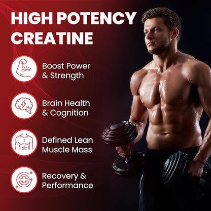 Creatine Monohydrate 5000mg Gummies, Pre-Workout 5g Creatine Gummy Supplement for Men & Women: Muscle Builder & Energy Boost, Sugar Free, Vegan, Strawberry Flavor, (120 Count) Made in USA