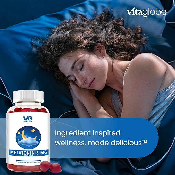 VITA Globe Melatonin Gummies 5mg, Sleep Aid Gummies, Sugar Free- Non-GMO, Vegan and Sleep Aid Supplement, Supports Relaxation & Healthy Sleep Cycle, 60 Count Sleep Aid Gummy (Pack of 1)