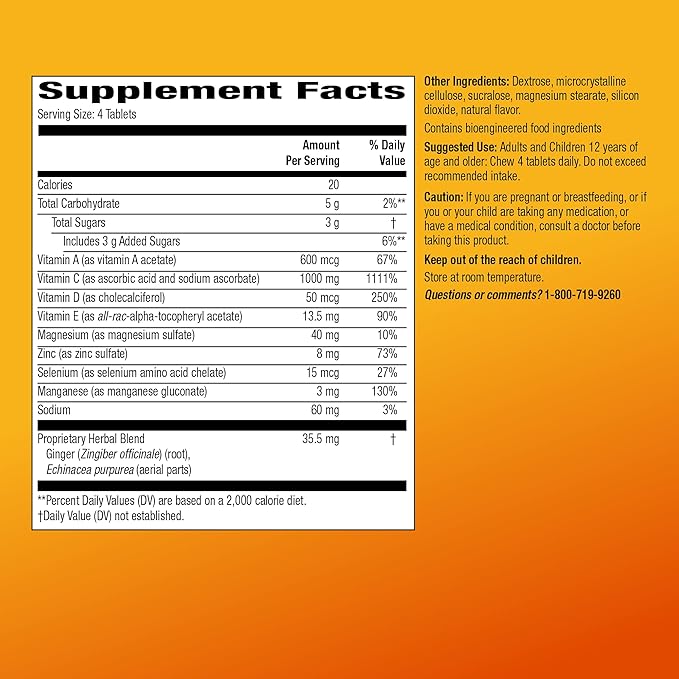 Amazon Basic Care Immune Support Citrus Chew Tablets, 32 Count (Pack of 2)