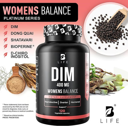 DIM Supplement 400 mg with Myo & D-Chiro Inositol, Dong Quai – Hormone Balance for Women – Fertility Supplements – Inositol Supplement - 120 Caps