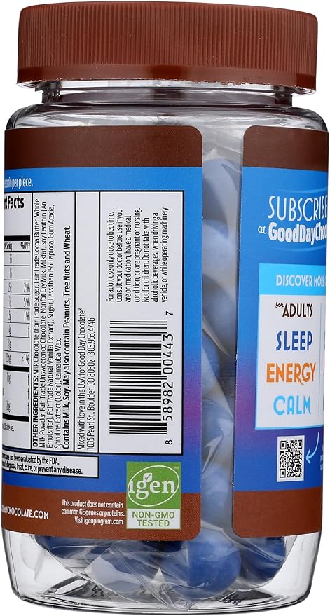 Good Day Chocolate Melatonin for Adults [ 80 Count ] - Fair Trade Non-GMO Chocolate with Chamomile and Melatonin 1 mg - Adult Melatonin, Adult Natural Sleep Aid Supplement