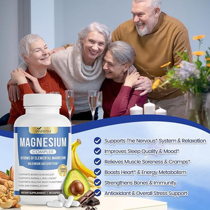 1000mg Magnesium Complex Capsules, 8 Elemental with Magnesium Glycinate, Citrate, Malate, Taurate, Oxide, Carbonate, Aspartate, Orotate for Bones, Muscle, Recovery, Energy, Vegan Non-GMO, 2 Bottle