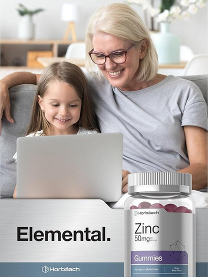 Horbäach Zinc Gummies | 50mg | 70 Count | Mixed Berry Flavor | Vegan, Non-GMO, Gluten Free Formula