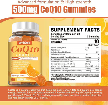 3 Packs CoQ10 500MG Gummies - Plus Omega-3, Magnesium, Vitamin B3 & Zinc - 3X Better Absorption Coenzyme Q10 Supplements for Heart Health, Cellular Energy & Antioxidant, Non-GMO 180 Counts