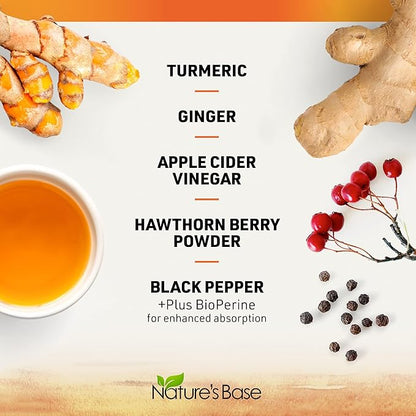Nature's Base Turmeric and Ginger Supplement - with Curcumin, Apple Cider Vinegar & BioPerine Black Pepper Extract - 95% Curcuminoids - 240 Capsules