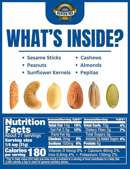 Southern Style Nuts Honey Roasted Hunter Bulk Trail Mix, 23 oz (Pack of 1), Honey Roasted Sesame Sticks & Peanuts, Sunflower Kernels, Almonds, Cashews & Pepitas, Mixed Nuts, Snacks for Adults & Kids