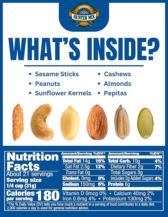 Southern Style Nuts Honey Roasted Hunter Bulk Trail Mix,23 oz,Honey Roasted Sesame Sticks & Peanuts,Sunflower Kernels,Almonds,Cashews & Pepitas,Mixed Nuts,Snacks for Adults-& Kids,(Pack of 2)