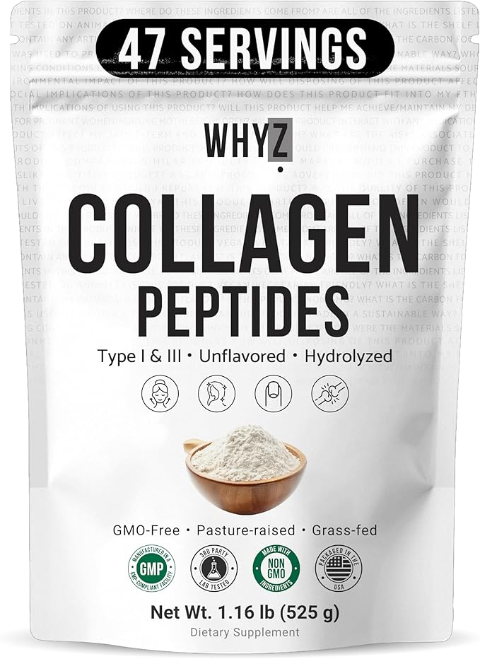 Bovine Collagen Peptides Powder Hydrolyzed Type I & III Protein, Grass-Fed Pasture-Raised Source, Unflavored Collagen Supplement Paleo-Friendly For Active Lifestyles & Wellness Non-GMO,1.16 lb (525g)