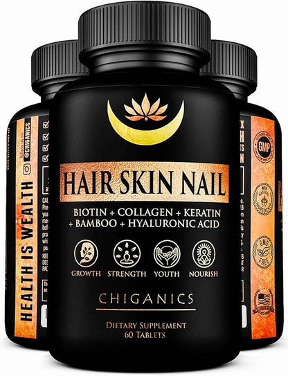 10X Potent Hair Skin and Nail Growth Vitamins Infused with Keratin + Collagen + Silica for Vibrant Hair- Extra Strength Biotin 5000mcg