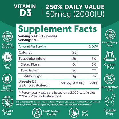 Lunakai USA Made Vitamin D3 Gummies 2000 IU - Non-GMO, Gluten-Free Vitamin D Gummies for Women & Men - Bone, Immune & Energy Support, 60ct, 6 Pack