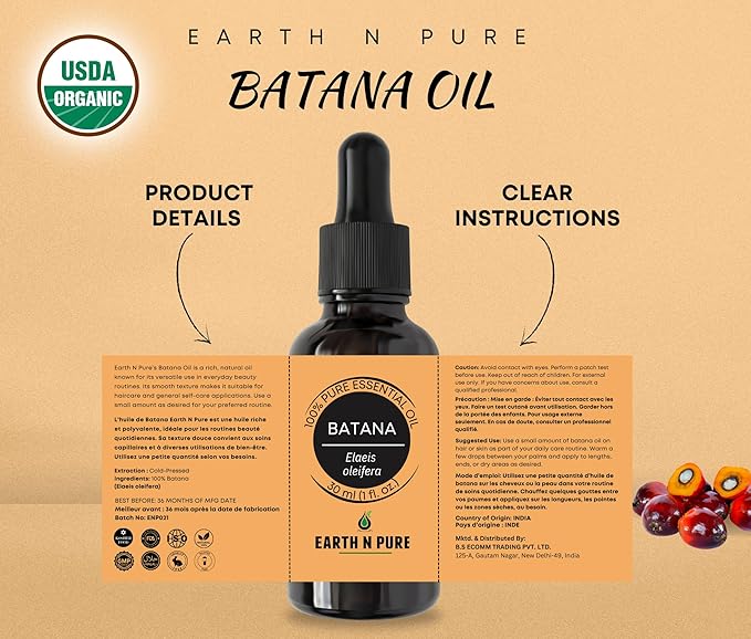 EARTH N PURE Batana Oil 100% Natural and Therapeutic Grade for Hair Growth and Healthy Skin 15 ML
