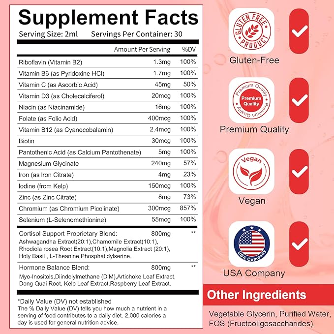 Women Endocrine Liquid Drops, Supports Hormone Balance, Cortisol Levels, Gut Health, Mood, Sleep | Liquid Multivitamins with Inositols, Rhodiola, DIM
