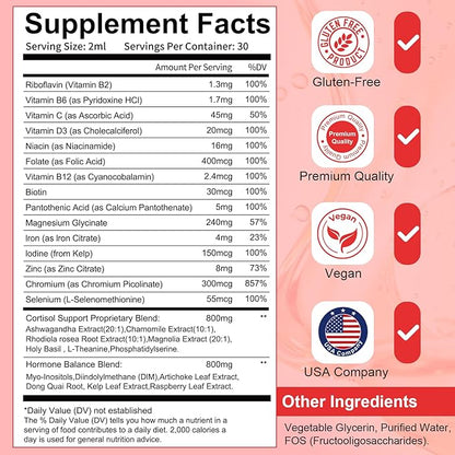 Women Endocrine Liquid Drops, Supports Hormone Balance, Cortisol Levels, Gut Health, Mood, Sleep | Liquid Multivitamins with Inositols, Rhodiola, DIM