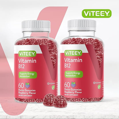 VITEEY Vitamin B12 Gummies - Cognitive Support and Energy Gummies - Vegan, Gelatin Free, Gluten Free - 60 Count