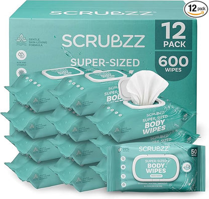 Adult Body Bathing & Incontinence Wipes, Extra Large 8” x 12” No Rinse Body Cleansing Cloths – Disposable Washcloths for Elderly Care, Bed Bathing & Daily Hygiene - 600 Count