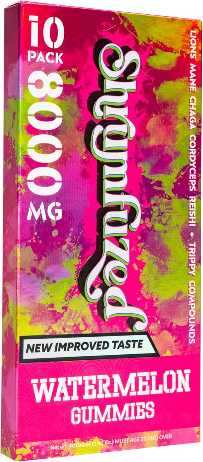 Shrumfuzed - Proprietary Nootropic Gummy 8000mg, Now with New Improved Taste - Lion's Mane, Reishi, Chaga, and Cordycep Nootropic Mushroom Blend (10, Watermelon)