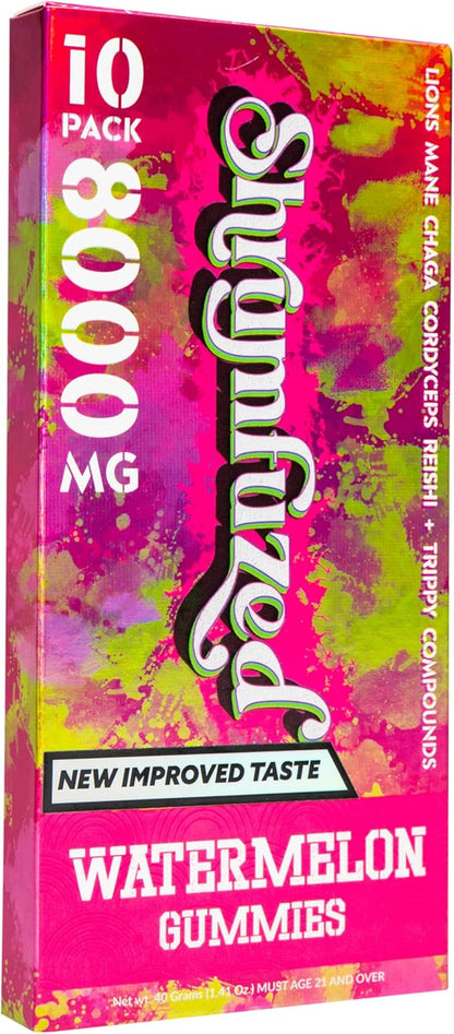 Shrumfuzed - Proprietary Nootropic Gummy 8000mg, Now with New Improved Taste - Lion's Mane, Reishi, Chaga, and Cordycep Nootropic Mushroom Blend (10, Watermelon)