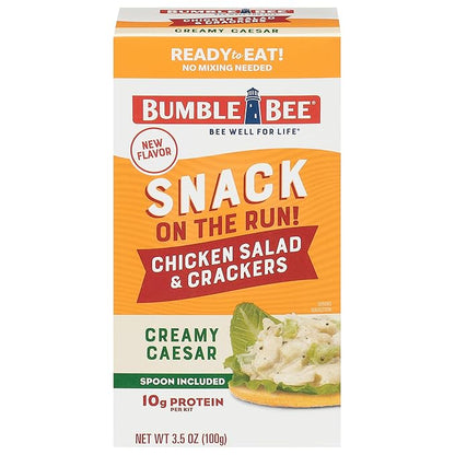 Bumble Bee Snack On The Run! Protein Snack Pack - Creamy Caesar Chicken Salad with Crackers - 10g Protein per Box - Ready to Eat Easy-Open Canned Chicken (Pack of 1)
