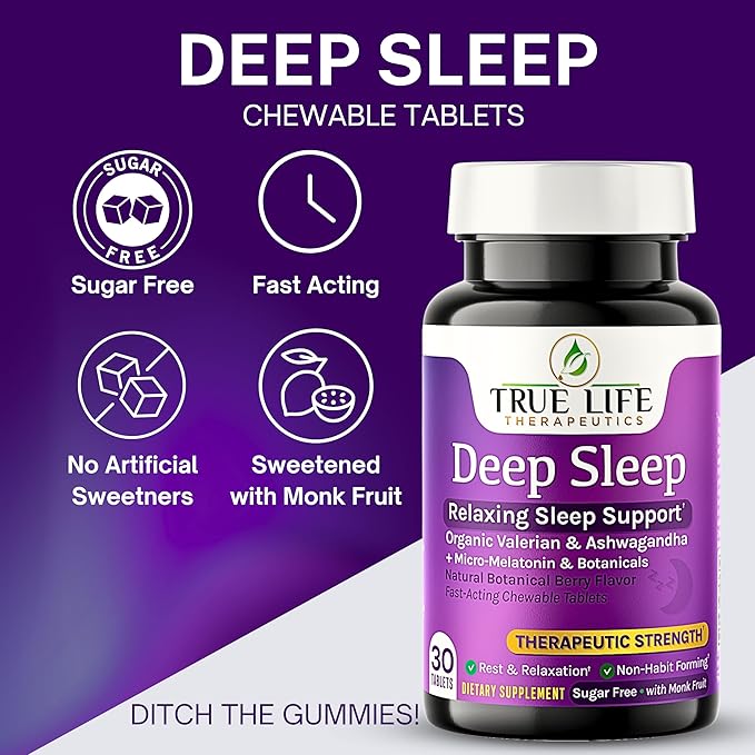 Powerful Sleep Support – Valerian Root, Ashwagandha, Melatonin & Botanical Terpenes – Fast-Acting Soft Chewable Tablets – Botanical Berry Flavor – 30ct