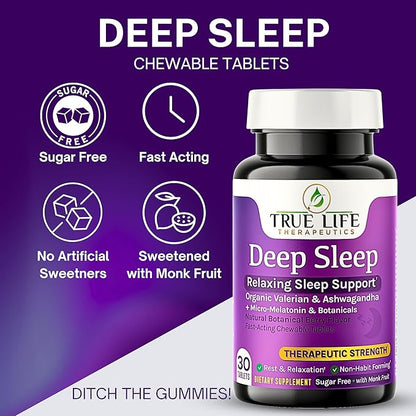 Powerful Sleep Support – Valerian Root, Ashwagandha, Melatonin & Botanical Terpenes – Fast-Acting Soft Chewable Tablets – Botanical Berry Flavor – 30ct