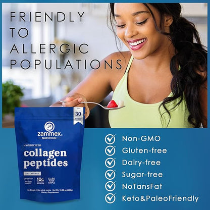 Premium Collagen Peptides Powder, 30 Sticks Travel Packets(Type I, III), Unflavored Collagen Protein Powder to Go, Hydrolyzed Collagen Peptides for Skin Hair Nail Joint, 10g per Serving, Paleo & Keto